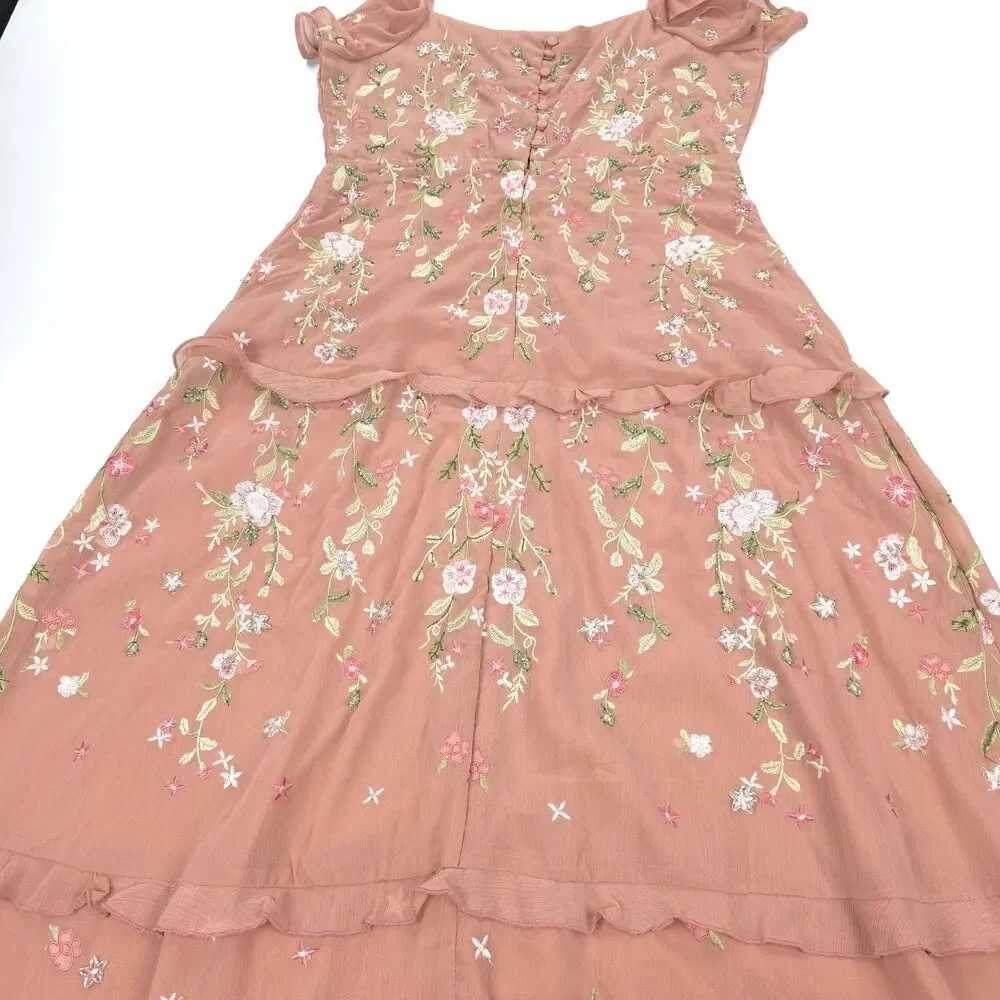 ASOS Cami Embellished Maxi Dress Bridesmaid Gown Embroidered Rose Ethereal Fairy - Picture 10 of 13